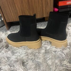 Kangol Black Ankle Boots with Tan Sole